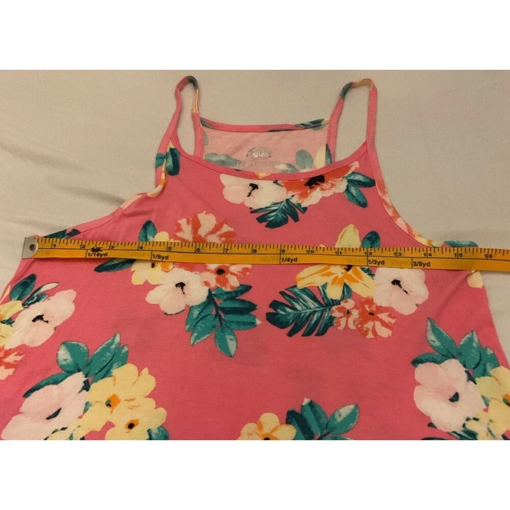Justice Girls Pink Tropical Floral Flowy Cami Tank Top Ruffle Hem Sz 14/16